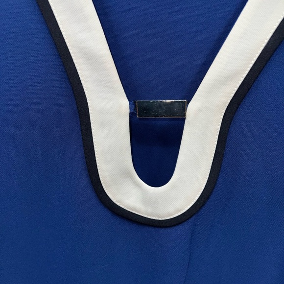 Ann Taylor Dress Womens Size Medium Blue Black Polyester V-Neck Classic - Picture 10 of 15